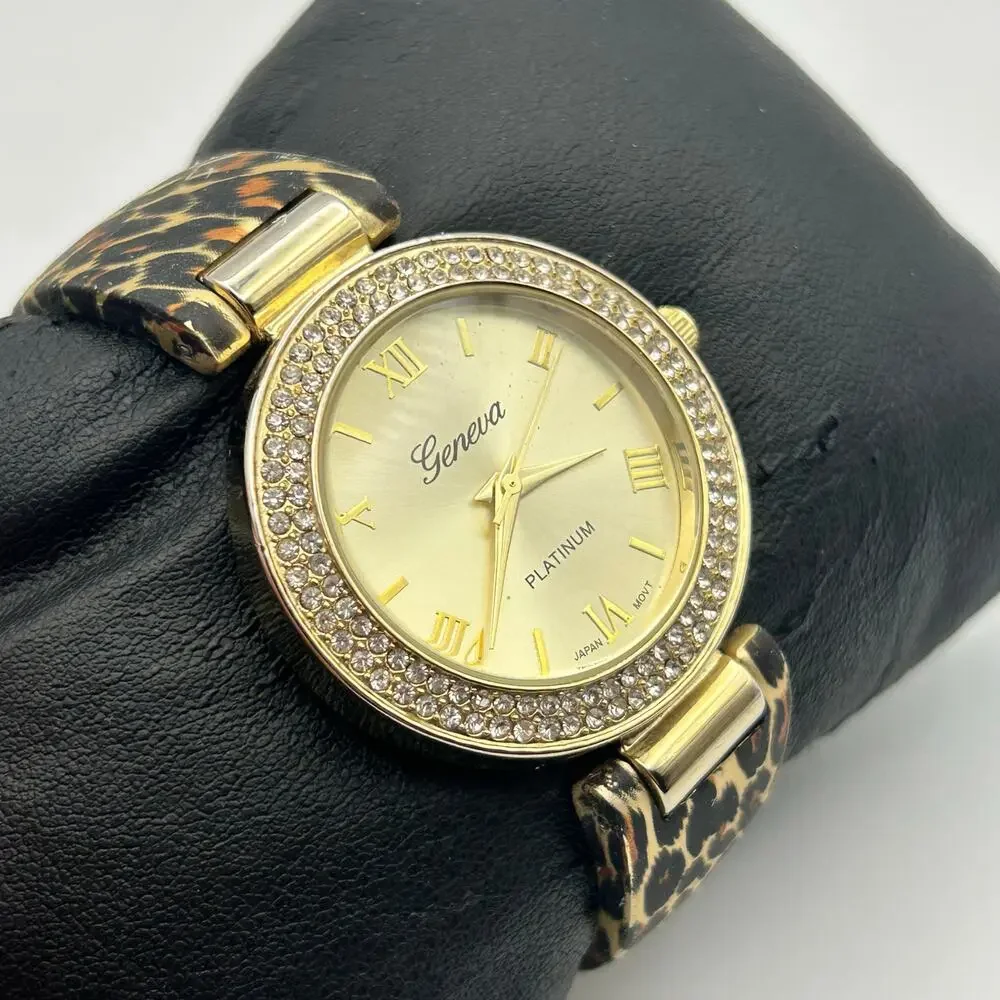 Geneva Platinum Women's Leopard Print Bangle Cuff Fashion Watch New Battery